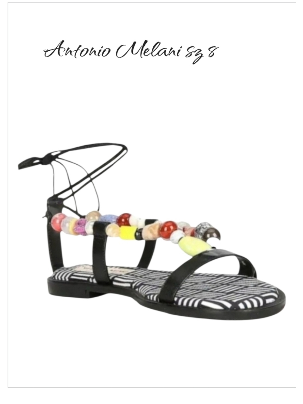 New Antonio Melani Beaded Leather Flat Sandals Sz 8